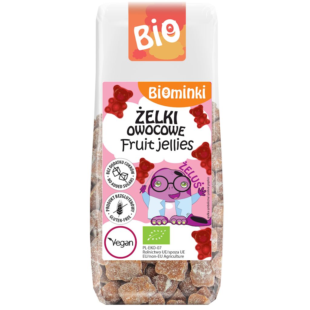 ŻELKI OWOCOWE JABŁKO - TRUSKAWKA BEZ DODATKU CUKRÓW BIO 75 g - BIOMINKI