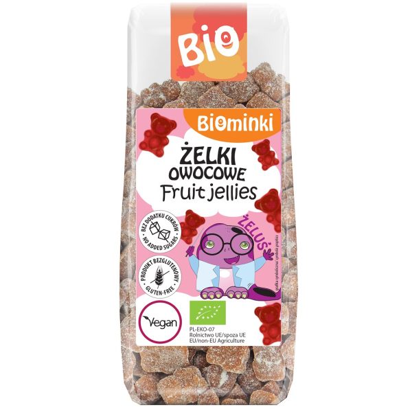 ŻELKI OWOCOWE JABŁKO - TRUSKAWKA BEZ DODATKU CUKRÓW BIO 150 g - BIOMINKI
