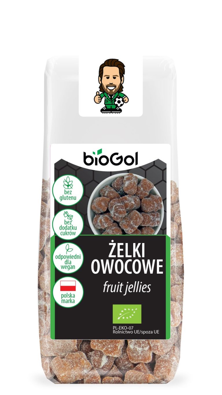 ŻELKI OWOCOWE BEZ ŻELATYNY, BEZ DODATKU CUKRÓW JABŁKO - TRUSKAWKA BEZGLUTENOWE BIO 90 g - BIOGOL