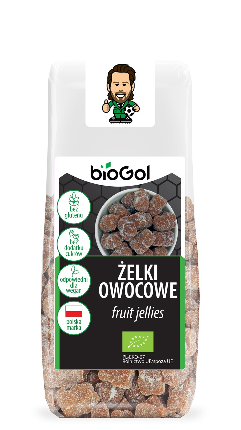 ŻELKI OWOCOWE BEZ ŻELATYNY, BEZ DODATKU CUKRÓW JABŁKO - TRUSKAWKA BEZGLUTENOWE BIO 90 g - BIOGOL