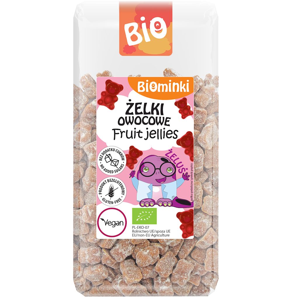ŻELKI OWOCOWE JABŁKO - TRUSKAWKA BEZ DODATKU CUKRÓW BIO 400 g - BIOMINKI