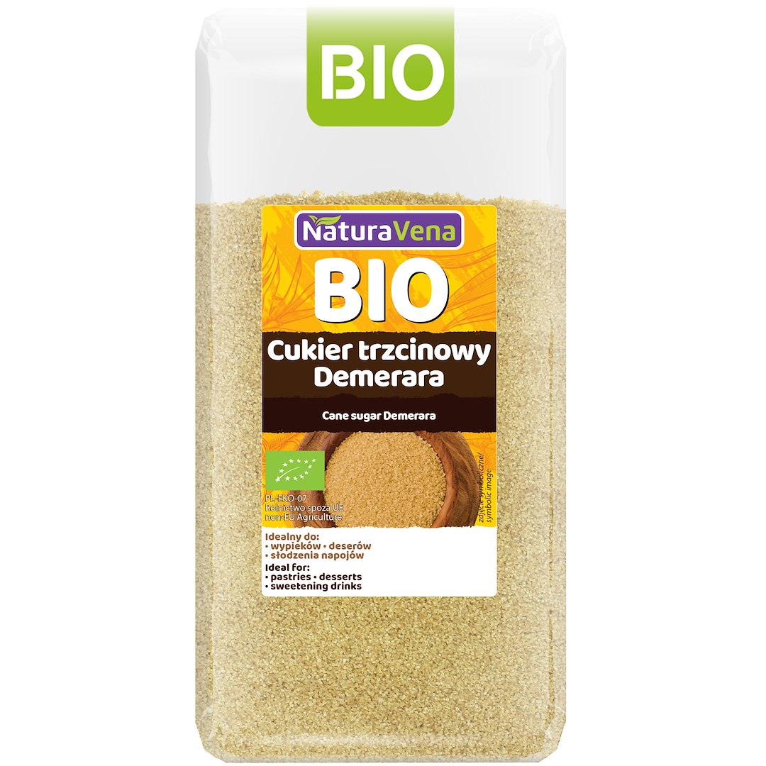 CUKIER TRZCINOWY BRĄZOWY DEMERARA BIO 500 g - NATURAVENA