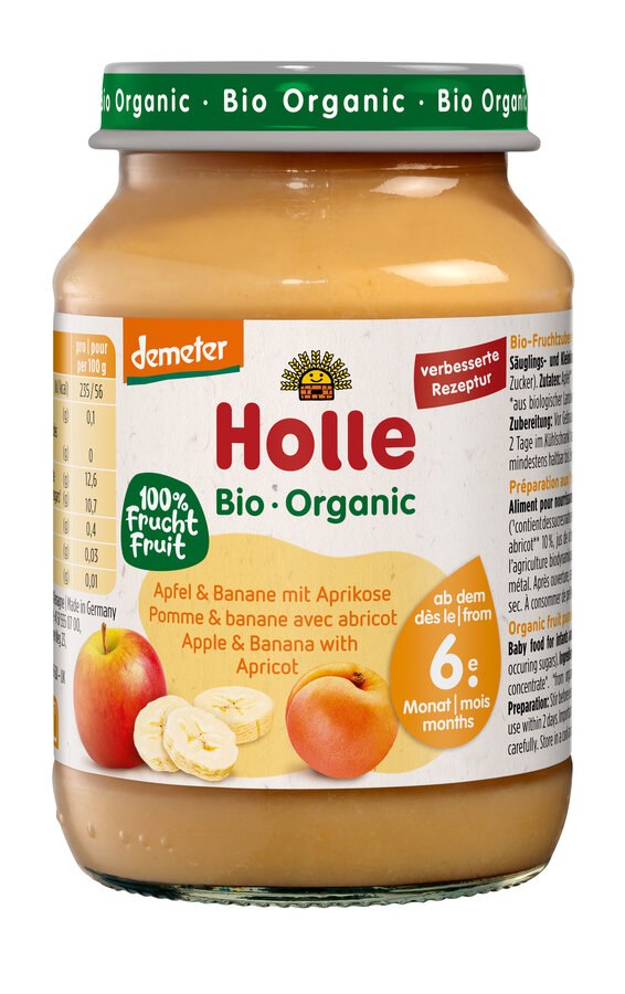 JABŁKO - BANAN - MORELA BEZGLUTENOWE OD 6 MIESIĄCA DEMETER BIO 190 g (SŁOIK) - HOLLE